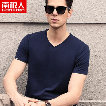 南極人（Nanjiren） 短袖 男士T恤 純色V領(lǐng)/藍色 