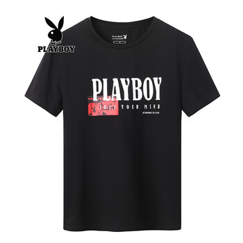 花花公子（PLAYBOY） 短袖 男士T恤 黑色472 