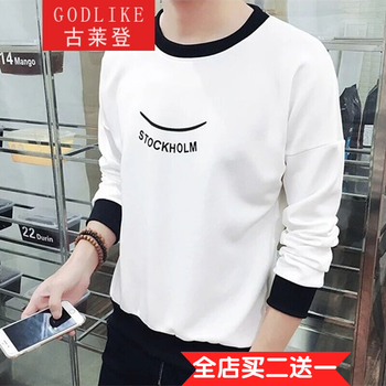 古萊登（GODLIKE） 長袖 男士T恤 笑臉(白色) S，XL，L，M