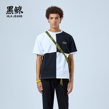 黑鯨（HLAJEANS） 短袖 男士T恤 黑色鑲拼J2 