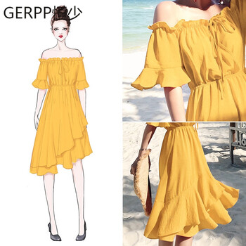 GERPP 純色 荷葉邊 連衣裙