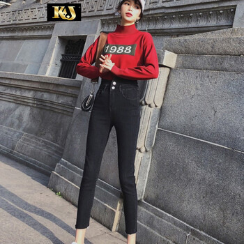 KJ 高腰 直筒褲 女 九分褲 牛仔褲