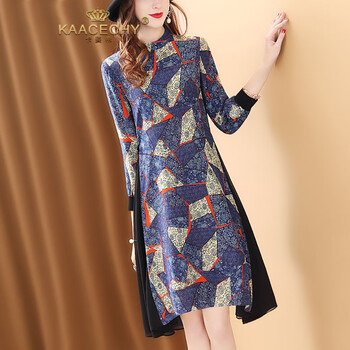 卡姿希（KAACECHY） 花色 拼接，拉鏈，印花 連衣裙