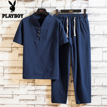 花花公子（PLAYBOY ESTABLISHED 1953） 短袖 男士T恤 TZ607藏青色 