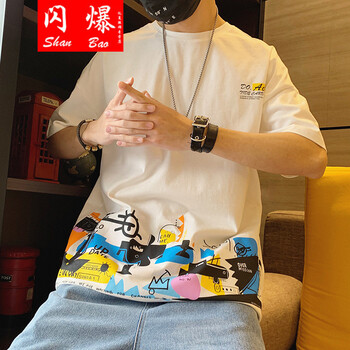 閃爆（SHANBAO） 短袖 男士T恤 潮流白色 