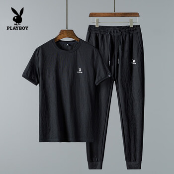 花花公子（PLAYBOY） 短袖 男士T恤 MT1908TZ黑色套裝 