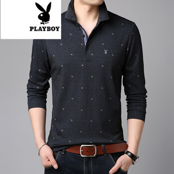 花花公子（PLAYBOY） 長袖 男士T恤 HYD-6701灰色 