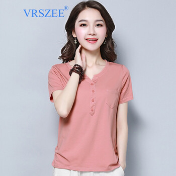 VRSZEE 3D，口袋，紐扣 短袖 T恤 女 V領(lǐng)