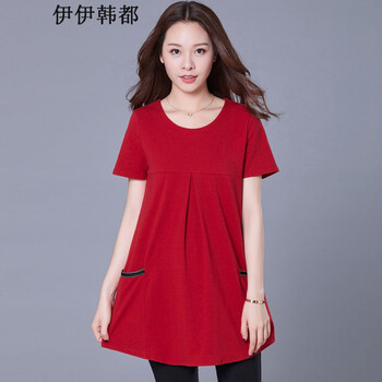 伊伊韓都 口袋，刺繡 短袖 T恤 女 圓領(lǐng)