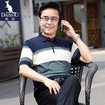袋鼠（DAISHU） 短袖 男士T恤 墨綠條紋 