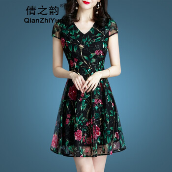 倩之韻（qianzhiyun）  繡花，刺繡，拼接，拉鏈，綁帶，印花，蝴蝶結，紗網(wǎng) 連衣裙