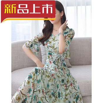 時(shí)尚印花長(cháng)裙，微胖妹子的好幫手