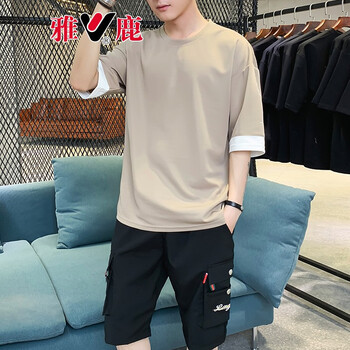 雅鹿 短袖 男士T恤 TX650白色+卡其 