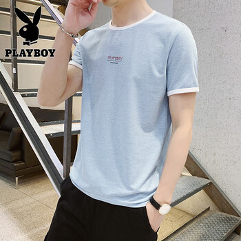 花花公子（PLAYBOY） 短袖 男士T恤 天藍(lán)色 