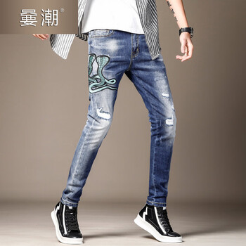 嘦潮 小腳褲 中國(guó)風(fēng) 男士牛仔褲