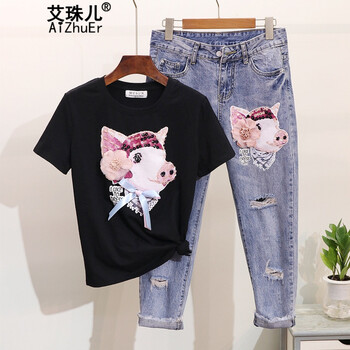 艾珠兒（Aizhuer） 雙腰 喇叭褲 女 八分褲 牛仔褲