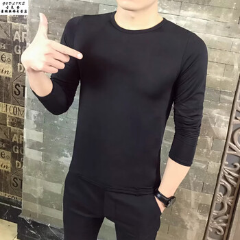 古萊登（GODLIKE） 長袖 男士T恤 純色高品質(zhì)圓領(lǐng)長袖黑色 