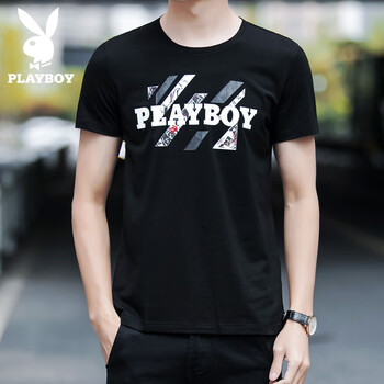 花花公子（PLAYBOY） 短袖 男士T恤 SYH36093 黑色 