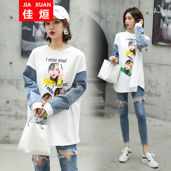 佳烜 拼接，印花 短袖 T恤 女 圓領(lǐng)