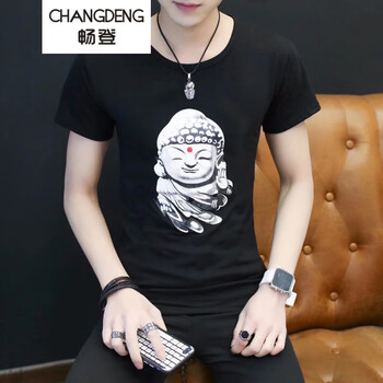 暢登（CHANGDENG） 短袖 男士T恤 佛頭黑色 