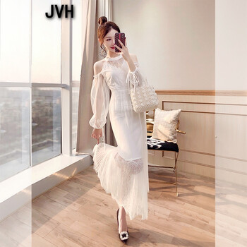 JVH 純色 綁帶，紗網(wǎng)，蕾絲 連衣裙