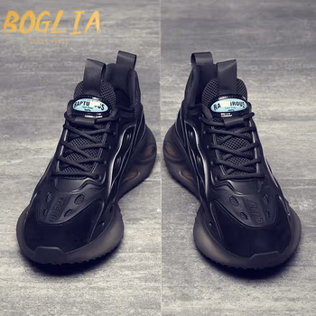伯格利亚（BOGLIA）品牌运动休闲鞋男2021秋季新款时尚老爹鞋厚底耐磨防滑跑步鞋 黑色 41