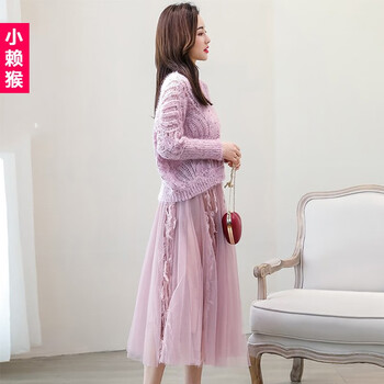 小賴猴（XIAOLAIHOU） 純色 拼接，紗網(wǎng) 連衣裙