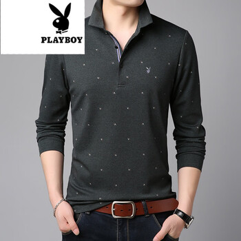 花花公子（PLAYBOY） 長袖 男士T恤 HYD-6701綠色 