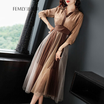 法曼麗（FEMLY） 純色 拼接 連衣裙