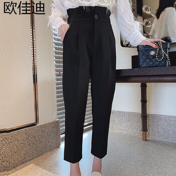 歐佳迪 高腰 直筒褲 女 九分褲 休閑褲