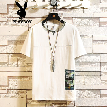 花花公子（PLAYBOY） 短袖 男士T恤 米白 