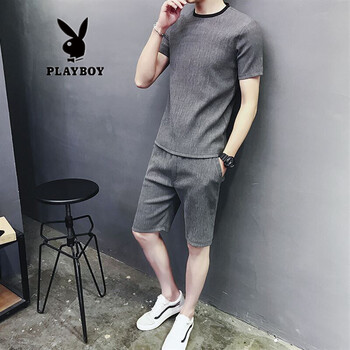花花公子（PLAYBOY ESTABLISHED 1953） 短袖 男士T恤 926款灰色(純色) 