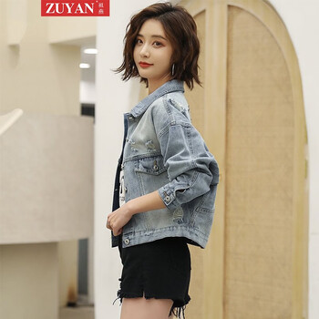 祖燕（ZUYAN） POLO領(lǐng) 七分袖 女 短外套 做舊，紐扣