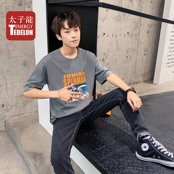 太子龍（TEDELON） 五分袖 男士T恤 灰色 