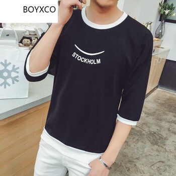 BOYXCO 七分袖 男士T恤 T02七分袖 黑色 