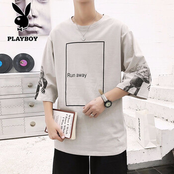 花花公子（PLAYBOY） 七分袖 男士T恤 792卡其 
