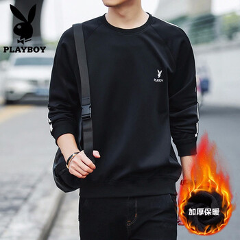 花花公子（PLAYBOY） 長(zhǎng)袖 男士T恤 30172黑色(加絨) 