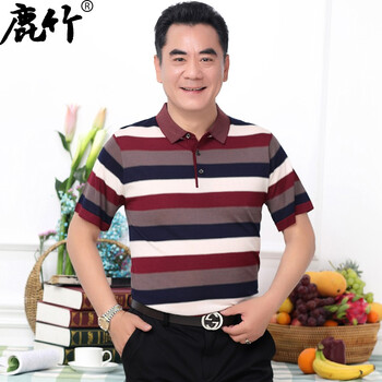鹿竹 短袖 男士T恤 KF80紫紅條紋 