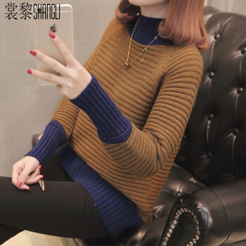 高領咖啡色毛衣女
