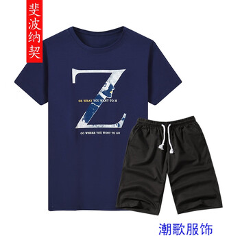 斐波納契 短袖 男士T恤 T44藍(lán)色+黑色 