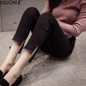 袖馳（XIUCHI） 高腰 鉛筆褲/小腳褲 女 九分褲 牛仔褲