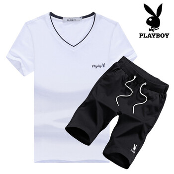 花花公子（PLAYBOY） 短袖 男士T恤 白+黑  