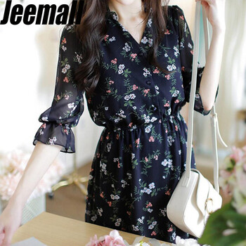 Jeemall 碎花 蕾絲拼接，印花 連衣裙