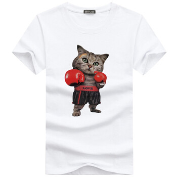 K L B ZHE 短袖 男士T恤 拳擊貓白色 S，4XL，5XL，L，XXL，M，XXXL