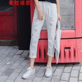 元素,樣式,新款,流行,白色,鉛筆褲,趨勢,破洞