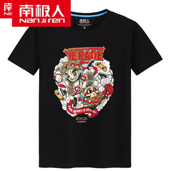 南極人（Nanjiren） 短袖 男士T恤 黑色(門神) 