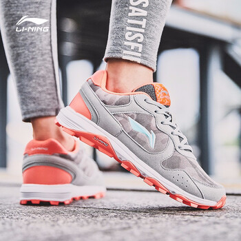 李寧（LI-NING）跑步鞋微晶灰/熒光柔橙 35