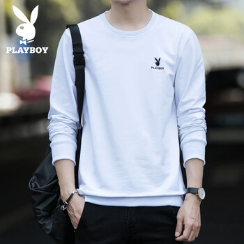 花花公子（PLAYBOY） 長袖 男士T恤 1841白色 XL，L，XXL，M，加大，XXXL