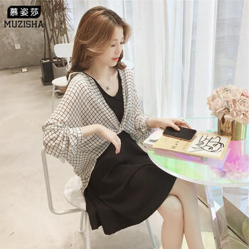 慕姿莎（MUZISHA） 格子，純色 格子 連衣裙