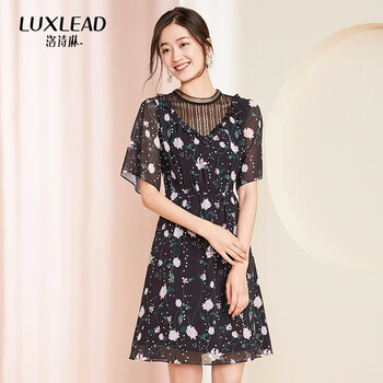 洛詩琳（LUXLEAD） 碎花 荷葉邊，拼接，拉鏈，印花，蕾絲 連衣裙